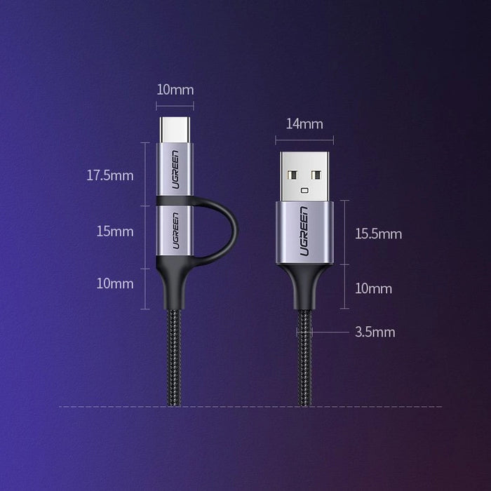 Ugreen cable 2in1 USB - micro USB / USB Type C cable 1m 2.4A black (30875)