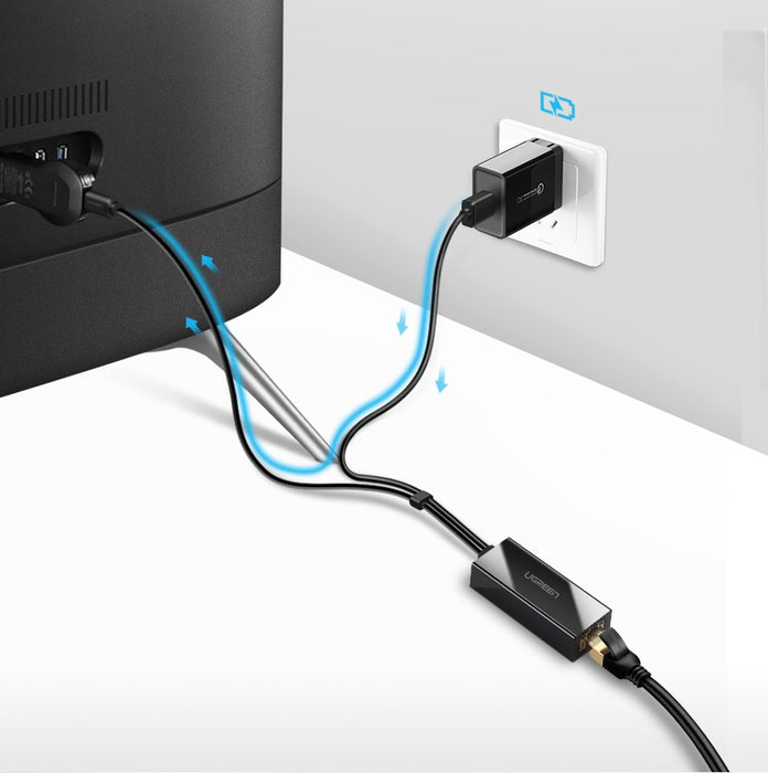 Ugreen 30985 external network card for Chromecast with micro USB / USB-A connectors 100Mb/s 1m - black