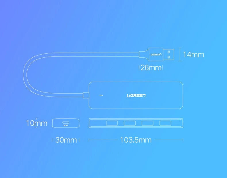 Ugreen USB HUB - 4x USB 3.2 Gen 1 with micro USB power port gray (CM219 50985)