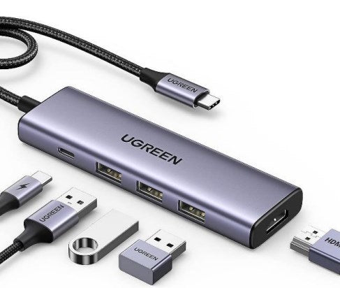 Multifunctional HUB 5in1 USB-C - HDMI 1.4 / 3 x USB-A / USB-C PD 100W Ugreen CM511 - gray