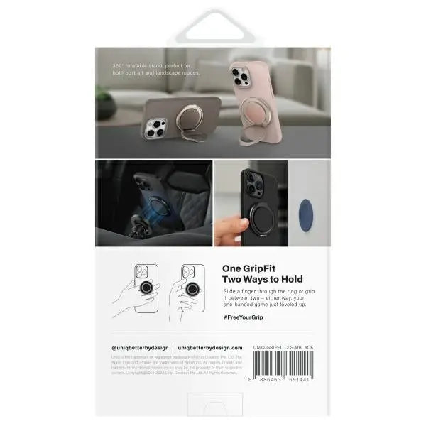 Uniq Gripfit 360 Magnetic Mount&Kickstand Magnetic Holder black/midnight black - Cell phone holders<<<HurtelXML