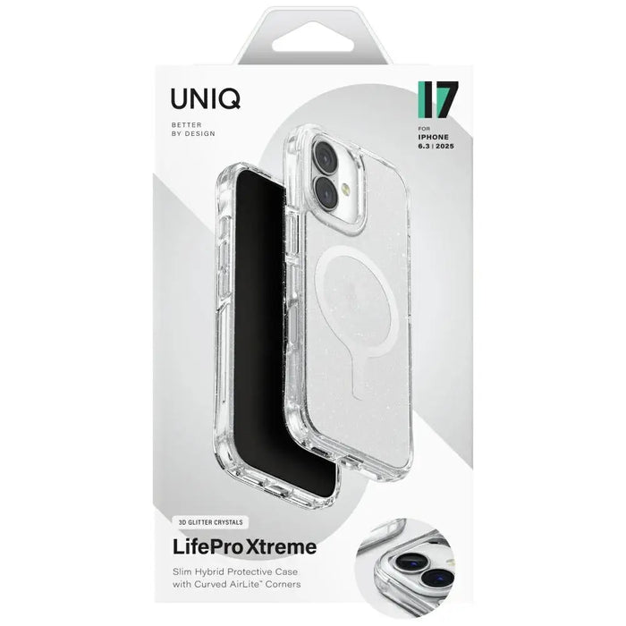 Uniq LifePro Xtreme Magclick Charging Case for iPhone 17 - Transparent-Glitter - Cell phone cases and covers<<<HurtelXML