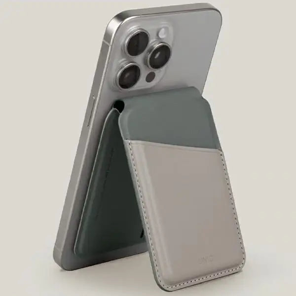 Uniq Lyden DS magnetic RFID wallet with phone stand - beige and green - Others<<<HurtelXML