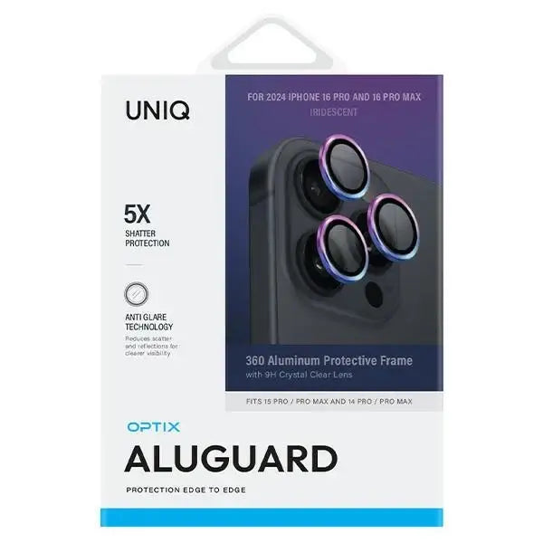 Uniq Optix Aluminum Camera Lens Protector iPhone 16 Pro 6.3’’ / 16 Pro Max 6.9’’ iridescent camera lens glass