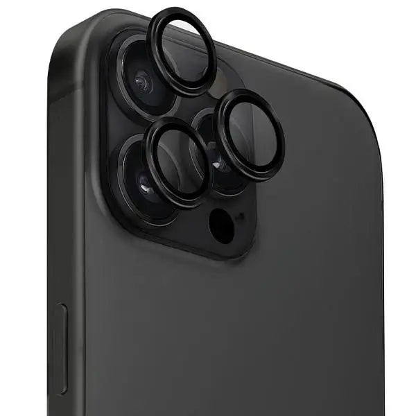 Uniq Optix Aluminum Camera Lens Protector iPhone 16 Pro / 16 Pro Max with Applicator - Black - Cell phone tempered