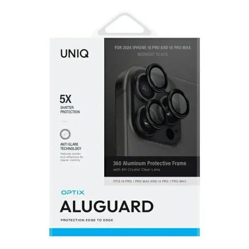 Uniq Optix Aluminum Camera Lens Protector iPhone 16 Pro / 16 Pro Max with Applicator - Black - Cell phone tempered