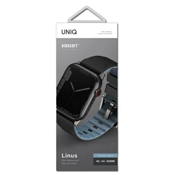 Uniq Linus Apple Watch Series 4/5/6/7/8/SE/SE2/Ultra strap 42/44/45mm. Airosoft Silicone black/midnight black