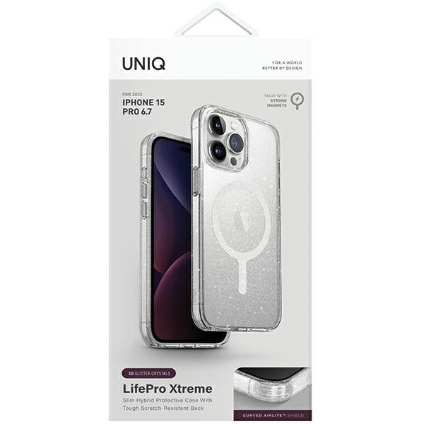 Uniq LifePro Xtreme Magclick Charging Case for iPhone 15 Pro Max - Transparent Silver
