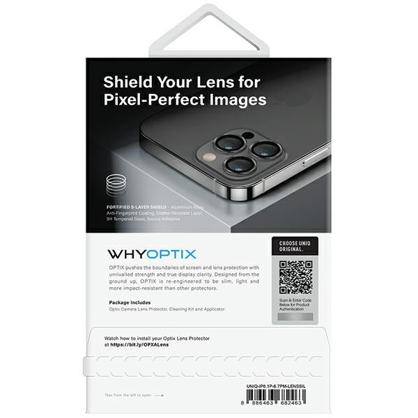 Uniq Optix Aluminum Camera Lens Protector for iPhone 14 Pro / 14 Pro Max camera lens with applicator - silver