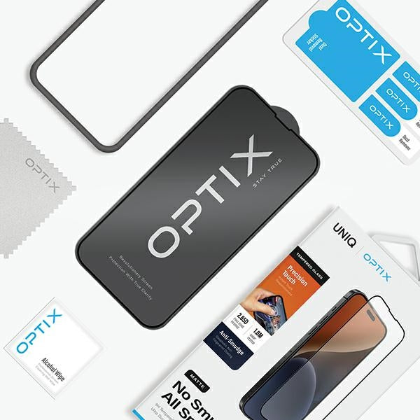 Uniq Optix Matte frosted tempered glass for iPhone 15 Pro with applicator