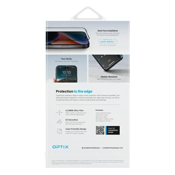Uniq Optix Vivid tempered glass with applicator for iPhone 16 Pro Max
