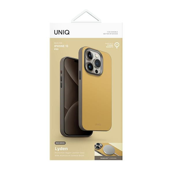 Uniq Lyden DS iPhone 15 Pro 6.1" Magclick Charging case canary yellow-flint grey