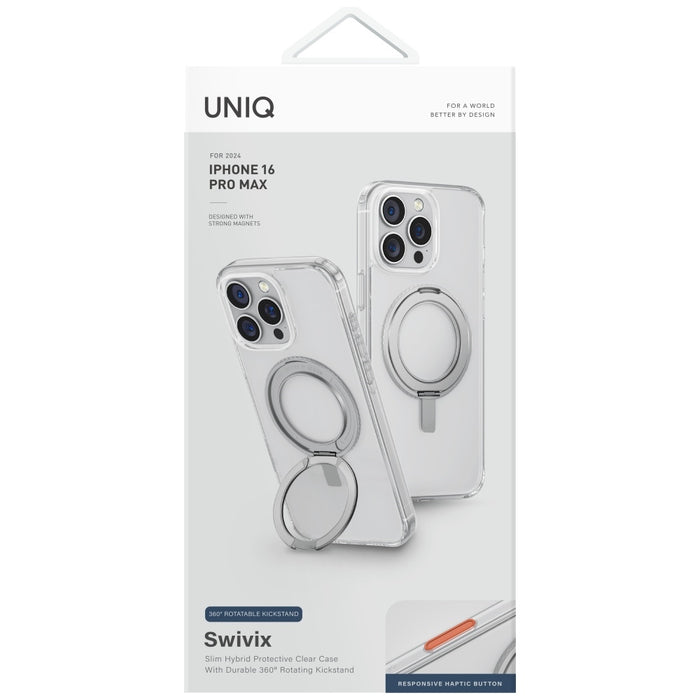 Uniq Swivix 360 Rotating Kickstand Case for iPhone 16 Pro Max - Transparent