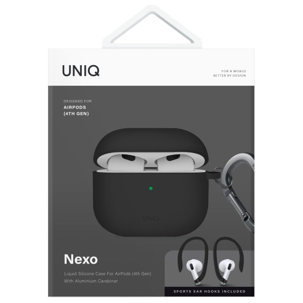 Uniq Nexo AirPods 4 + Ear Hooks Silicone case - black