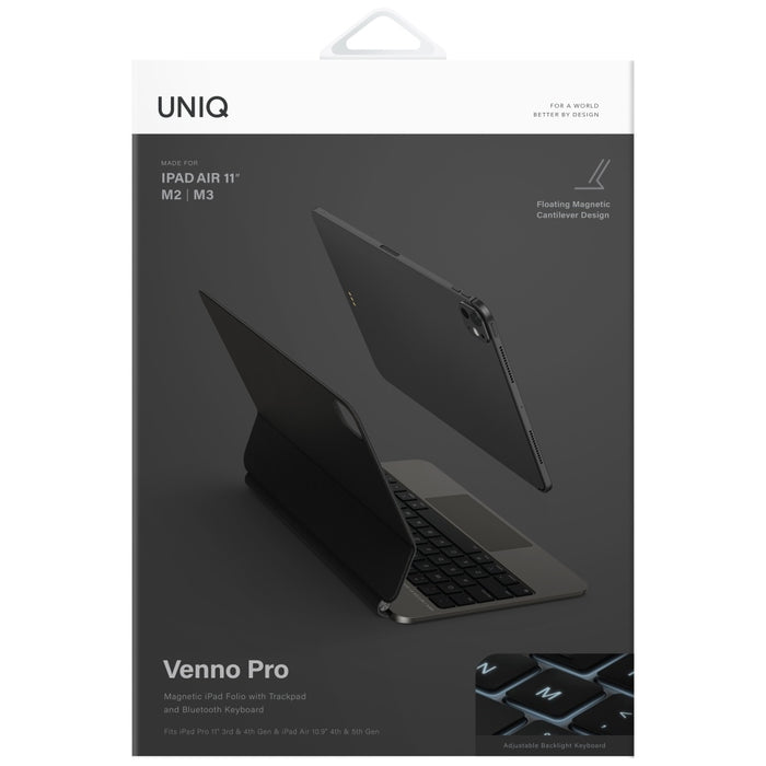 Uniq Venno Pro Magnetic Smart Case with Keyboard for iPad 11" A16 (2025) / iPad 10.9" (2022) - Black