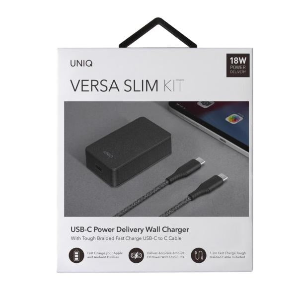 Uniq Versa Slim LITHOS Collective USB-C PD 18W wall charger + USB-C / USB-C cable - black