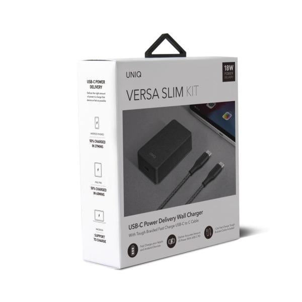 Uniq Versa Slim LITHOS Collective USB-C PD 18W wall charger + USB-C / USB-C cable - black