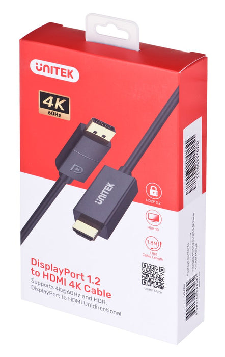 UNITEK CABLE DisplayPort 1.2, HDMI, 4K@60HZ, 1,8M, V1608A