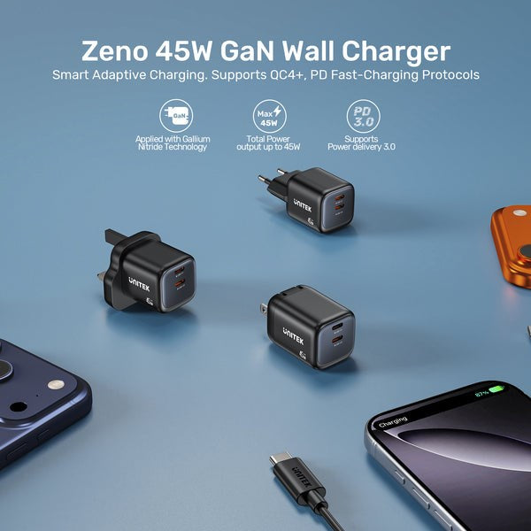 UNITEK P1129ABK01-EU mobile device charger Universal Black AC Fast charging Indoor