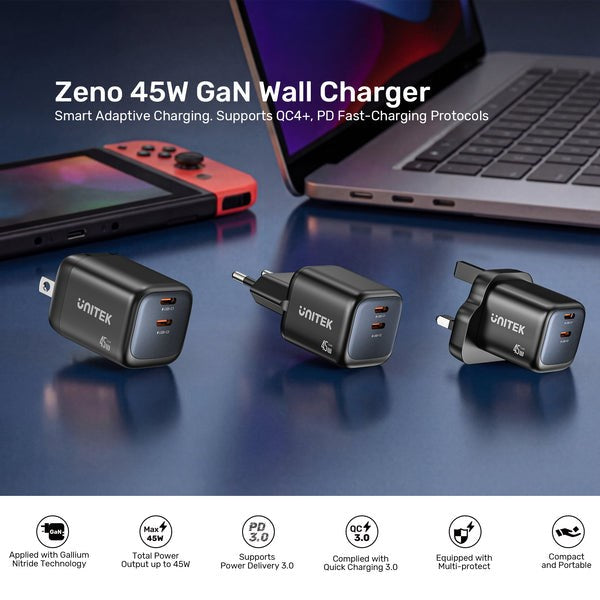 UNITEK P1129ABK01-EU mobile device charger Universal Black AC Fast charging Indoor
