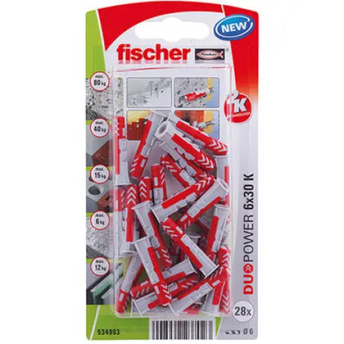 UNIVERSAL DOWEL F6X30MM 28 PCS FISCHER DUOPOWER K NV - Комплекти дюбели<<<Дюбели<<<Инструменти и