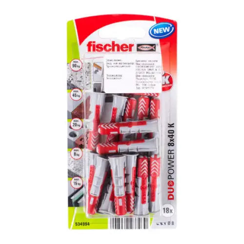 UNIVERSAL DOWEL F8X40MM 18 PCS FISCHER DUOPOWER K NV - Комплекти дюбели<<<Дюбели<<<Инструменти и