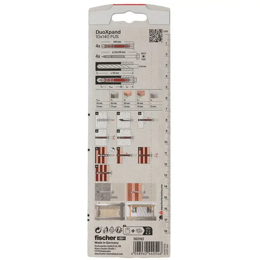 UNIVERSAL DOWEL WITH SCREW 10X140 FUS K 4 PCS. FISCHER DUOXPAND - Комплекти дюбели<<<Дюбели<<<Инструменти и