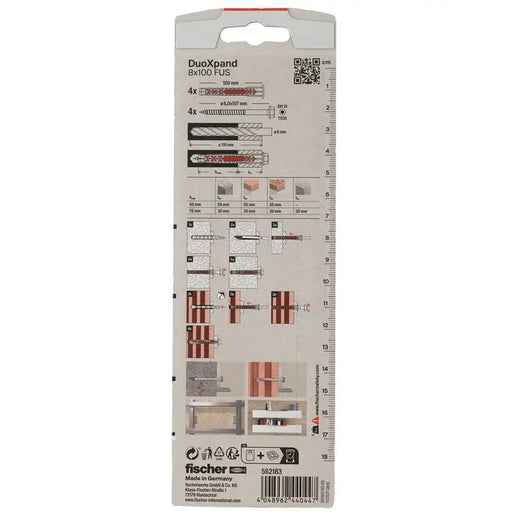 UNIVERSAL DOWEL WITH SCREW 8X100 FUS K 4 PCS. FISCHER DUOXPAND - Комплекти дюбели<<<Дюбели<<<Инструменти и