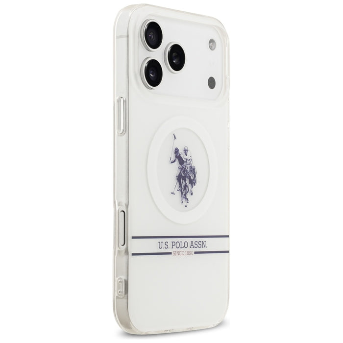 US Polo DH and Bottom Stripe Logo MagSafe Case for iPhone 17 Pro Max - White