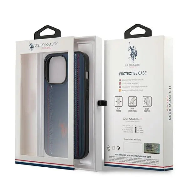 US Polo USHCP14LPFAV iPhone 14 Pro 6.1’’ navy/navy blue Leather Stitch - Cell phone cases and covers<<<HurtelXML
