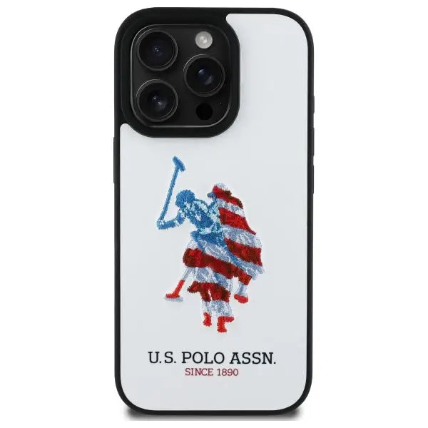 US Polo USHCP15XPUSH iPhone 15 Pro Max 6.7’’ white/white Leather Big DH American Flag - Cell phone cases