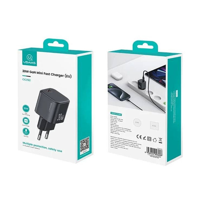 CHARGER 220V USAMS 30W USB-C BLACK CC262 5v/3A 9v/3A 12v/2.5A