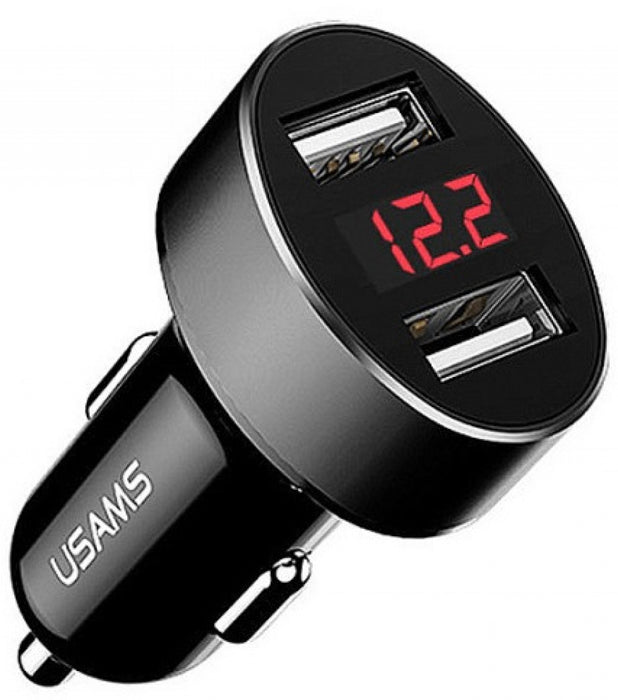 Usams C1 2.1A Car Charger, Digital Display, CC45GC01 Black