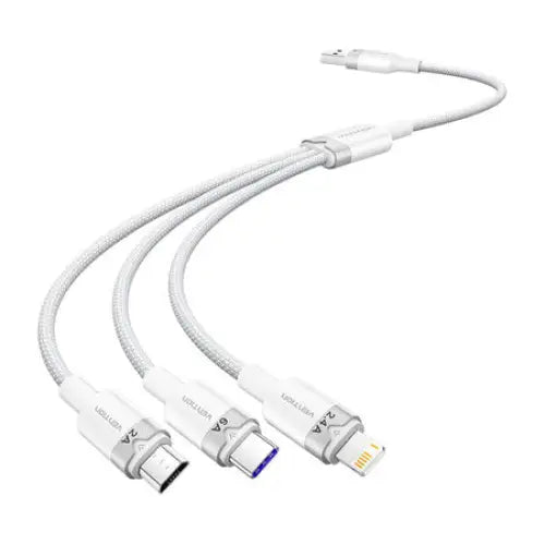 USB 2.0 A to 3-in-1 6A cable Vention CTRWG 1.5M (white) - USB cables<<<Cables<<<IT Accessories<<<InnproXML