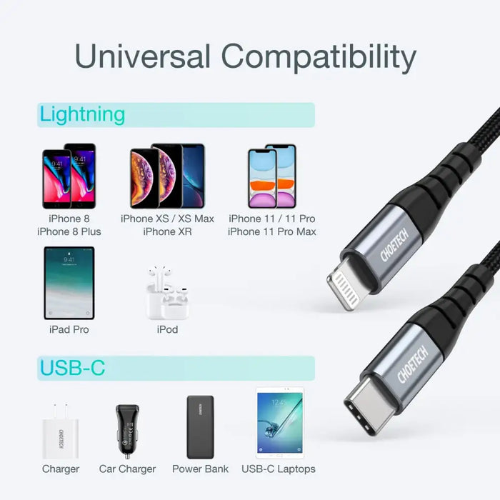 USB-C - Lightning Choetech IP0042 MFi cable 480Mb/s 3A 3m - black - Cell phone cables<<<HurtelXML