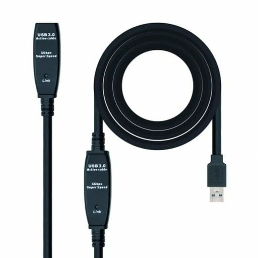 USB Extension Cable NANOCABLE 10.01.0312 Black 10 m - Компютър Кабели и адаптери<<<Компютри| Електроника<<<BigBuy&&&USB