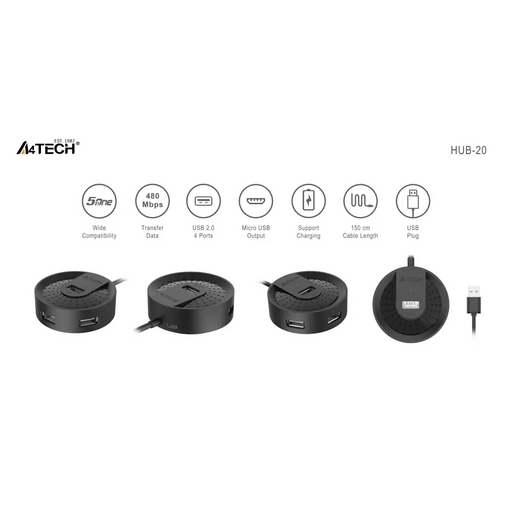 USB hub A4tech HUB-20 4 ports USB 2.0 - USB хъбове<<<Компютърна периферия<<<ValiAPI