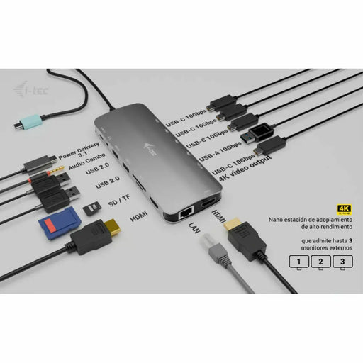 USB Hub i-Tec C31NANOTRIPLEDOCKPD Grey - Компютър Мрежи и компоненти<<<Компютри| Електроника<<<BigBuy&&&HUB