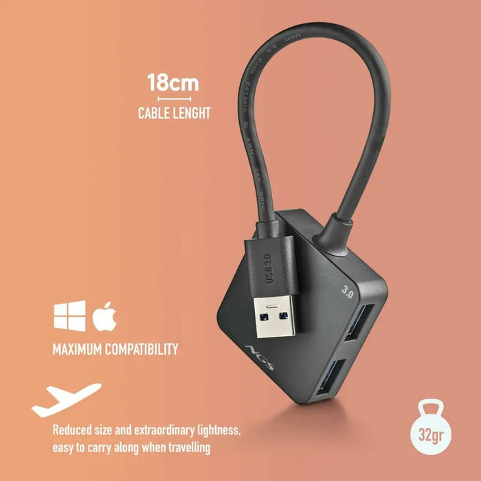 USB Hub NGS IHUB3.0TINY Black - Компютър Мрежи и компоненти<<<Компютри| Електроника<<<BigBuy&&&HUB USB<<<Компютър Мрежи