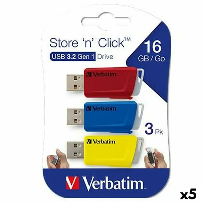 USB stick Verbatim STORE´N´CLICK Multicolour 16 GB 3 Pieces (5 Units) - USB флаш устройства<<<Компютър Мрежи и