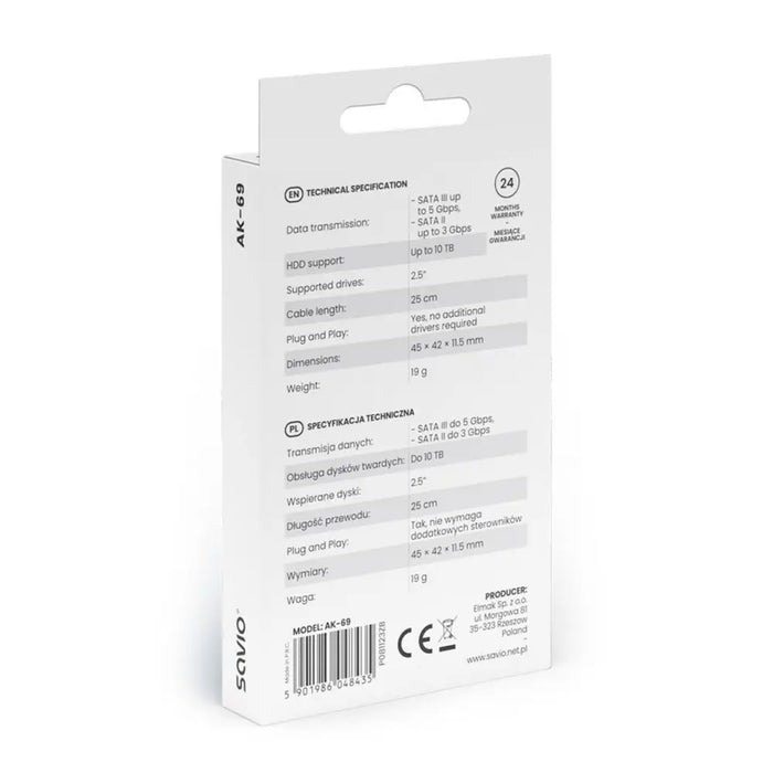 USB to SATA Hard Disk Adaptor Savio AK-69 25 cm - USB кабели<<<Компютър Кабели и адаптери<<<Компютри|