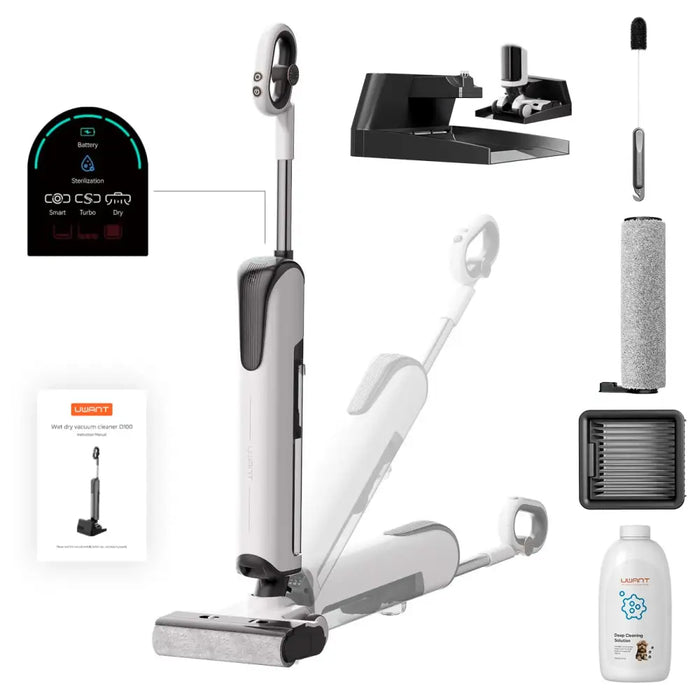 UWANT D100 17000Pa Upright Vacuum Cleaner with Mopping Function and Charging Station - White - Household