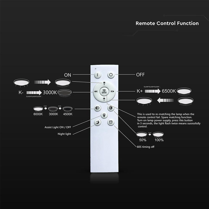 LED CEILING LIGHT 55W 48.5CM 3CCT WHITE REMOTE CONTROL V-TAC