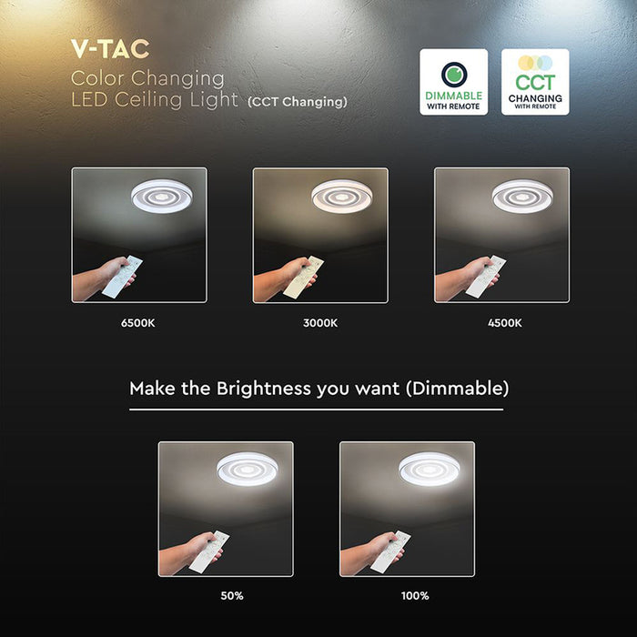 LED CEILING LIGHT 55W 48.5CM 3CCT WHITE REMOTE CONTROL V-TAC