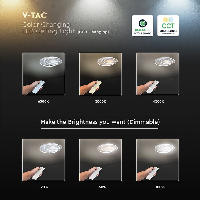 LED CEILING LIGHT 60W 50X42CM 3CCT WHITE REMOTE CONTROL V-TAC