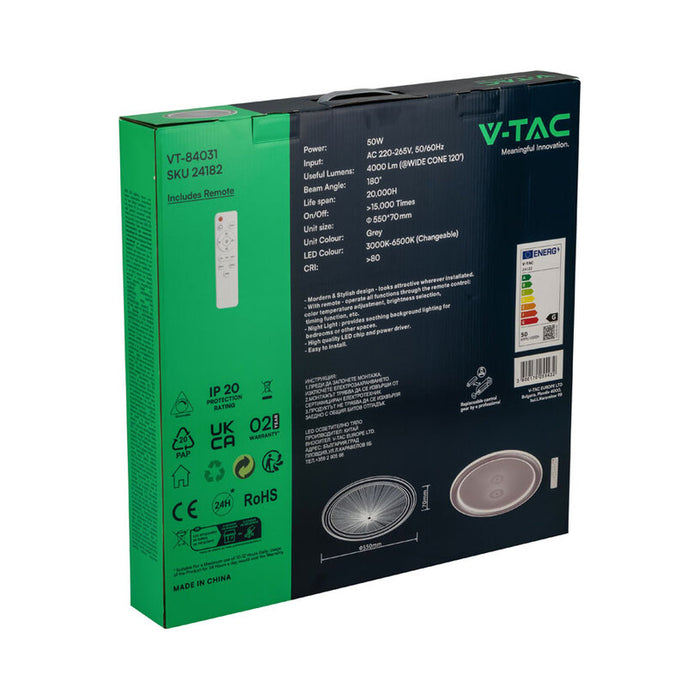 LED CEILING LIGHT 50W REMOTE CONTROL GREY 84031 V-TAC