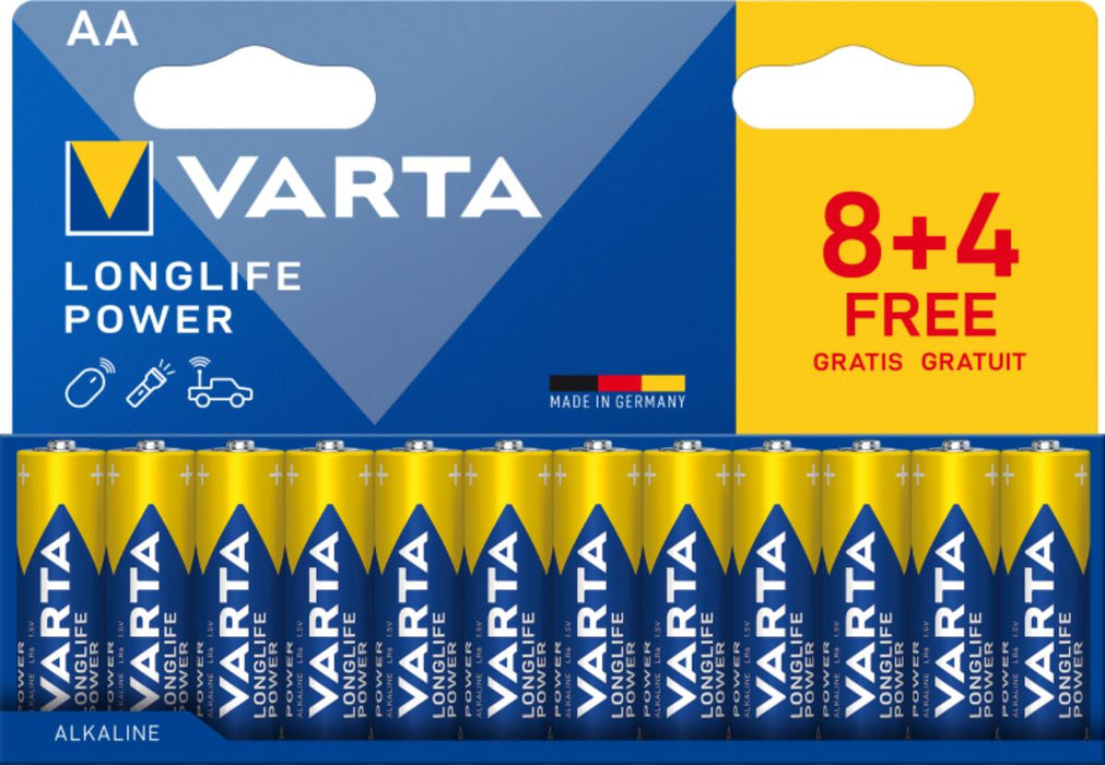 VARTA POWER AA ALKALINE BATTERIES 8+4 PCS
