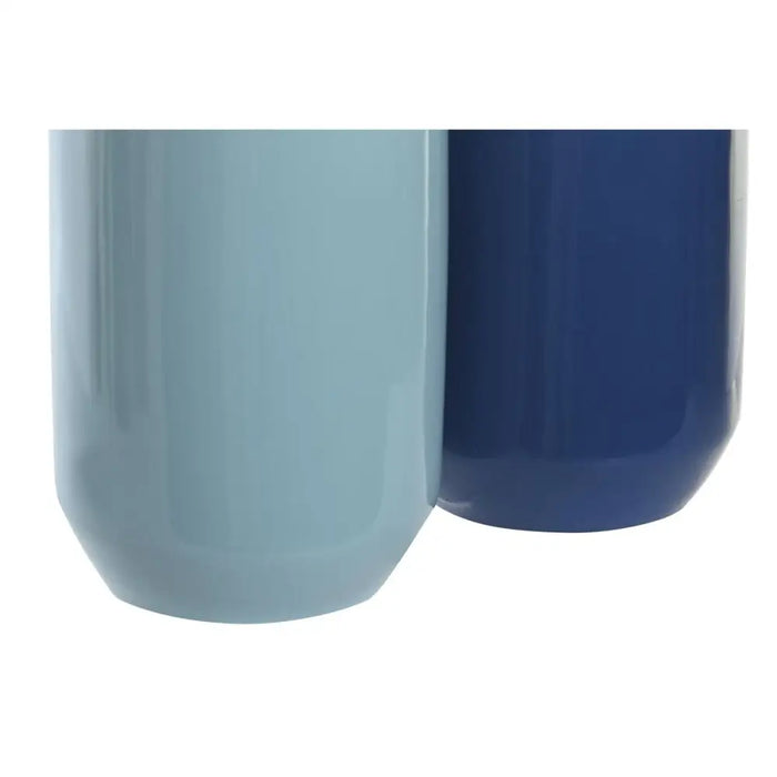Vase DKD Home Decor 12,5 x 12,5 x 25 cm White Sky blue Navy Blue Stoneware (2 Units) - Декорация и Осветление<<<Дом