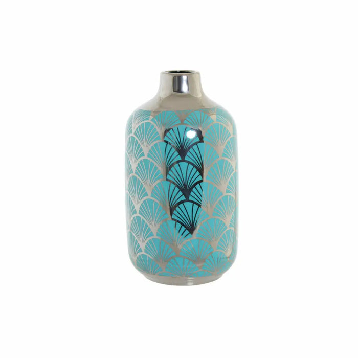 Vase DKD Home Decor 13 x 13 x 26 cm Porcelain Turquoise Oriental Chromed - Декорация и Осветление<<<Дом