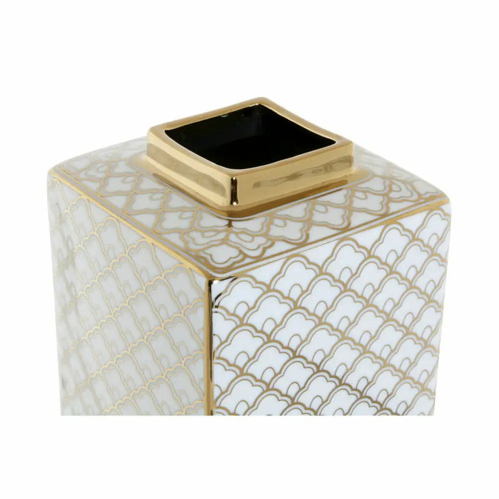 Vase DKD Home Decor 14,5 x 14,5 x 30 cm Porcelain Golden White - Декорация и Осветление<<<Дом Градина<<<BigBuy&&&Украса